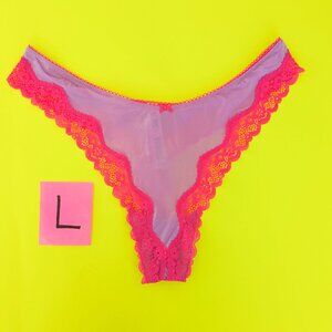 Victoria's Secret TEASE Size L Satin and Lace Pink and Purple Thong Panty